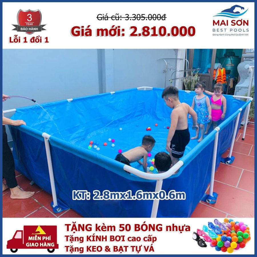 Bể Bơi Mini Lắp Ghép Tại Nhà KT dài 2.8x1.6x0.6
