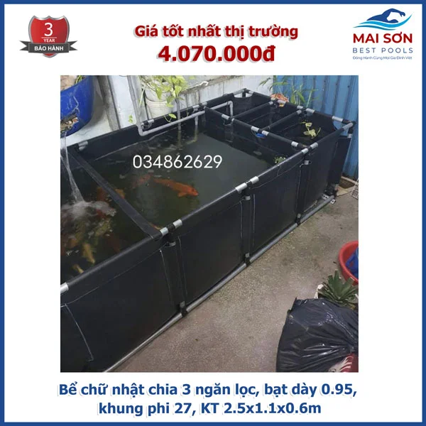 Bồn Bạt Nuôi Cá Chữ Nhật Nhiều Ngăn, Kích Thước Lớn - Mai Sơn Best Pools