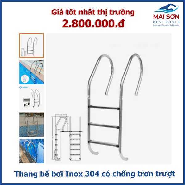 Thang bể bơi Inox 304 có chống trơn trượt