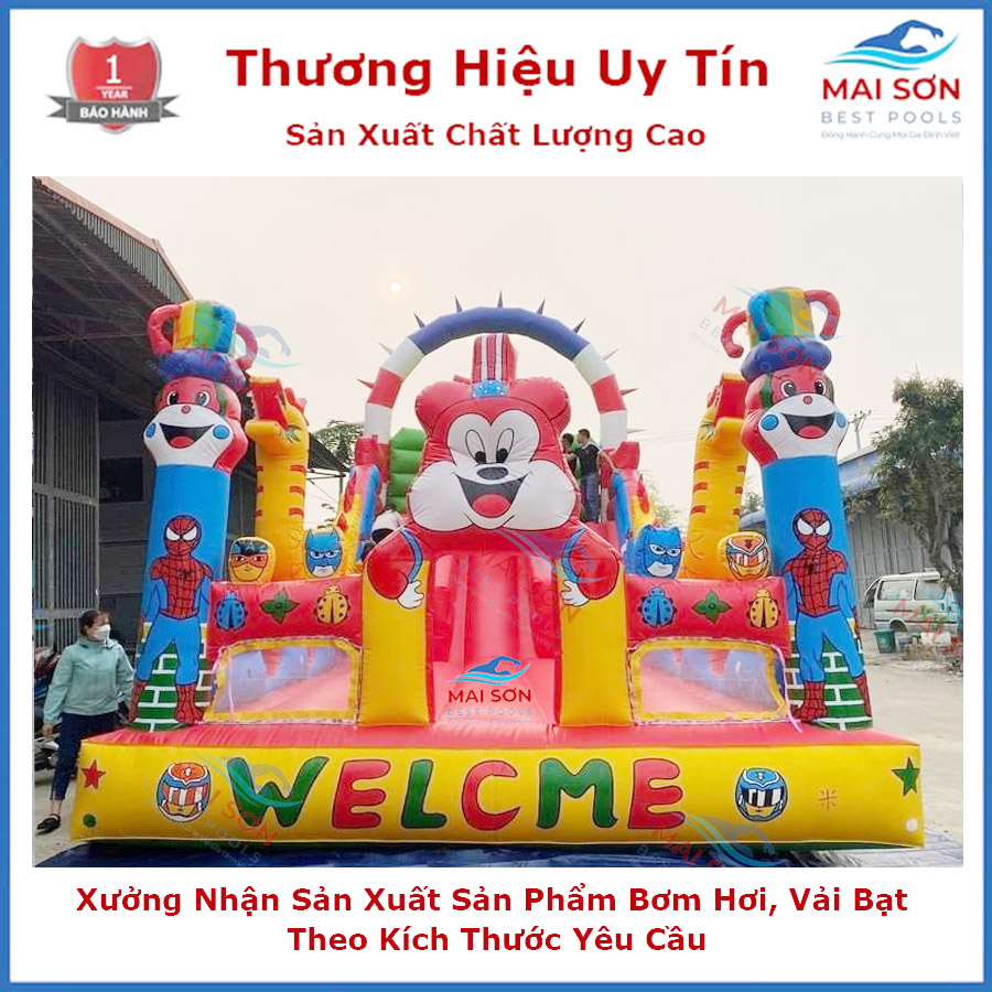 Thiết kế Nhà hơi trẻ em Chú Gấu Đỏ ấn tượng - đẹp bền