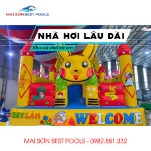 Mẫu Nhà hơi bán chạy hình lâu đài chú Mèo bơm hơi.
