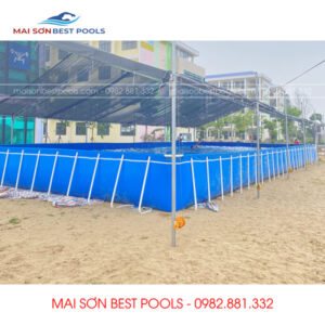 Bể bơi trường học lắp ghép có mái che thi công thực tế Mai Son Best Pools Viet Nam.
