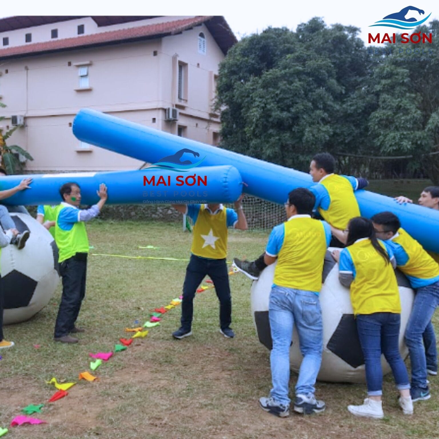 Gậy phao bơm hơi phối màu Team Building kích thước 6 x 0.2m 1 do-choi-bom-hoi-gay-phao
