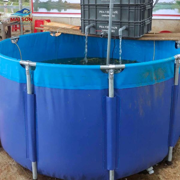 Bồn bạt nuôi cá tròn khung sắt KT 1.5x0.8m, bạt dày 0.95mm