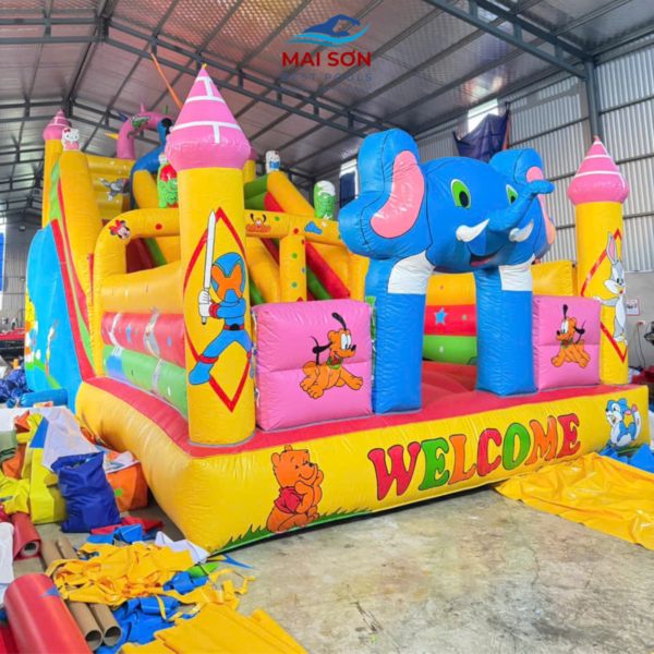 Alternative view of Nhà Phao Bơm Hơi Voi Xanh Vui Nhộn – Nhà hơi hoạt hình trẻ em thiết kế theo yêu cầu