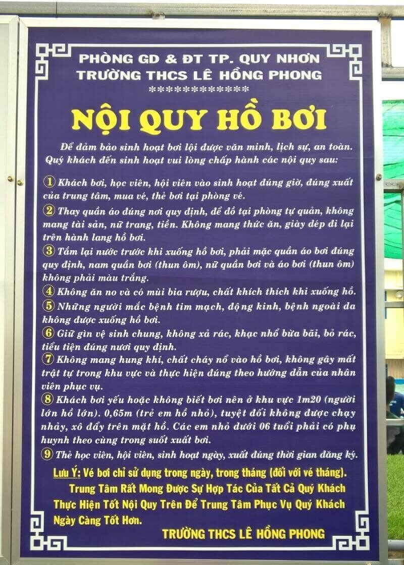 nội quy an toàn khi sử dụng bể bơi lắp ghép trường học