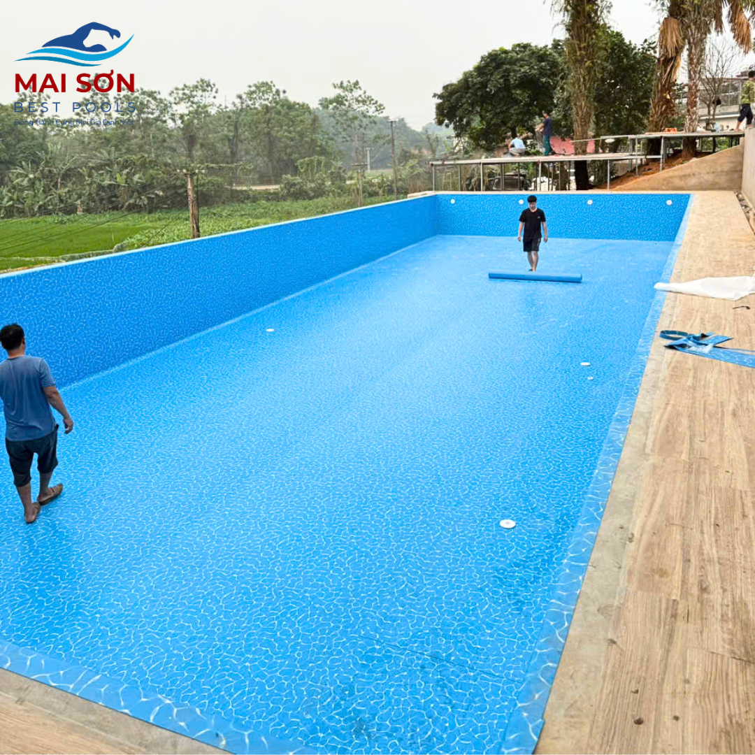 bể bơi dán bạt PVC vân đá