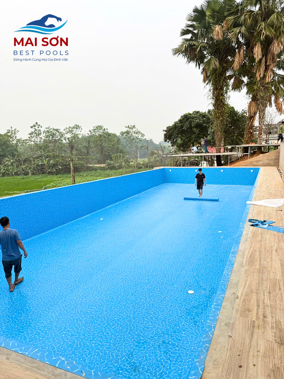 bể bơi dán bạt PVC vân đá
