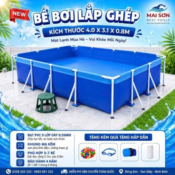 Bể Bơi Mini Lắp Ghép Tại Nhà KT dài 4.0x3.1x0.8