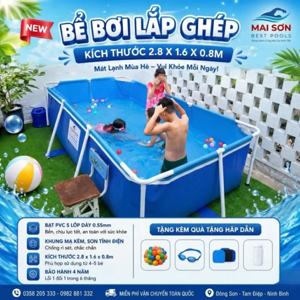 Bể Bơi Lắp Ghép Gia Đình KT 2.8x1.6x0.8m
