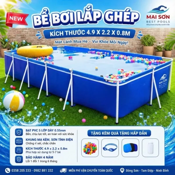 Bể Bơi Mini Lắp Ghép Tại Nhà KT dài 4.9x2.2x0.8