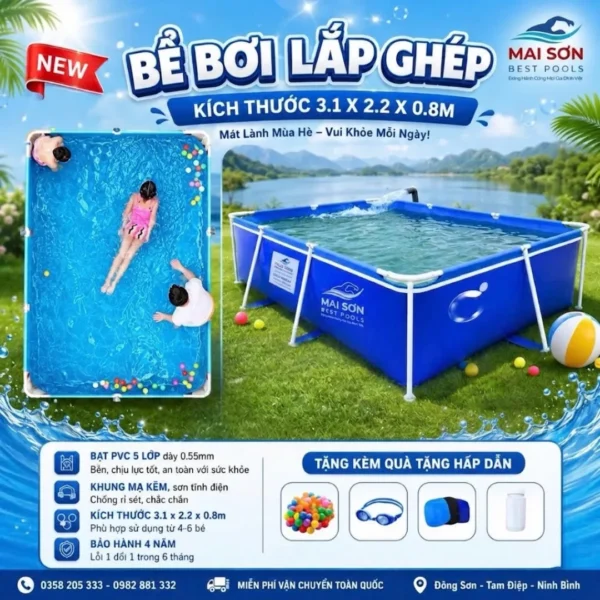 Bể Bơi Mini Lắp Ghép Tại Nhà KT dài 3.1x2.2x0.8