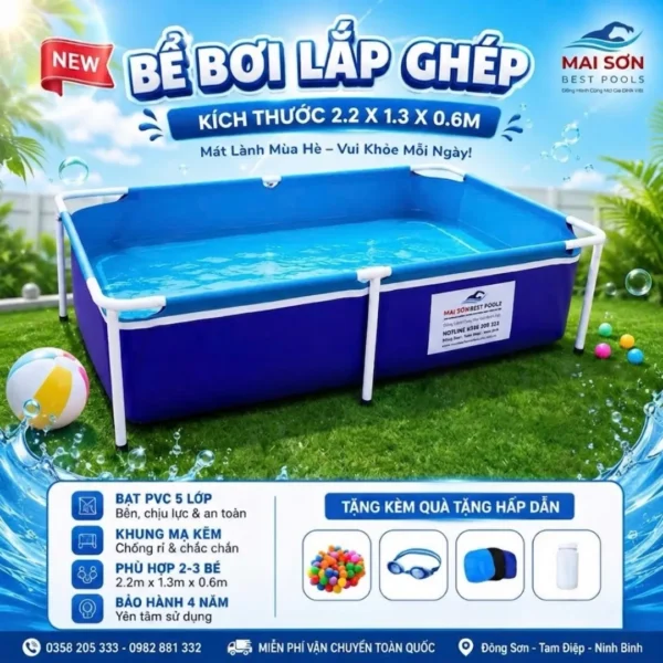 bể bơi lắp ghép gia đình kt 2.2x1.3x0.6m